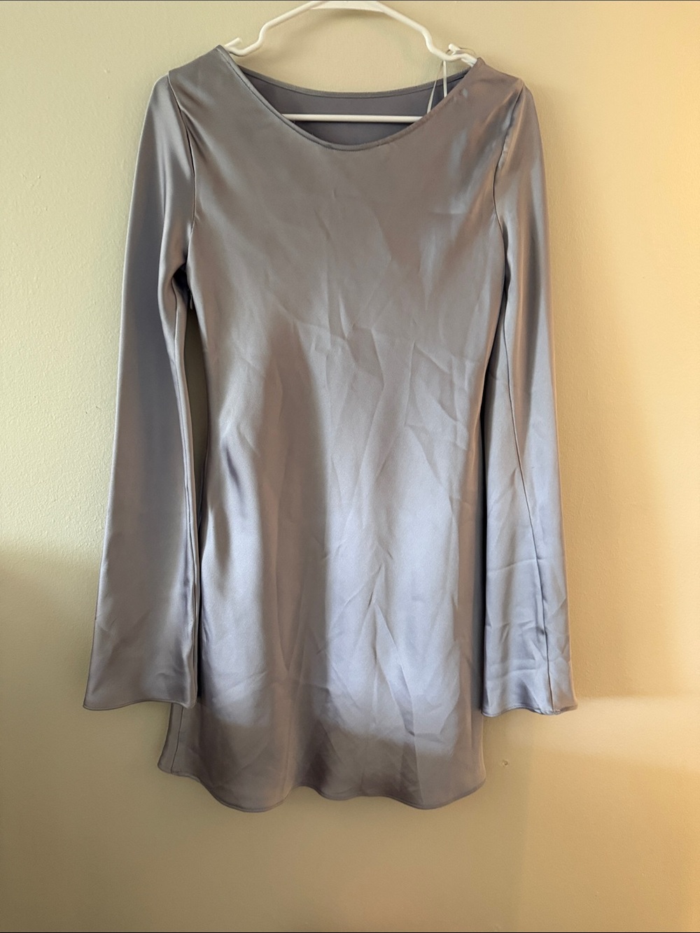 Zara Silver Satin Long-Sleeve Mini Dress